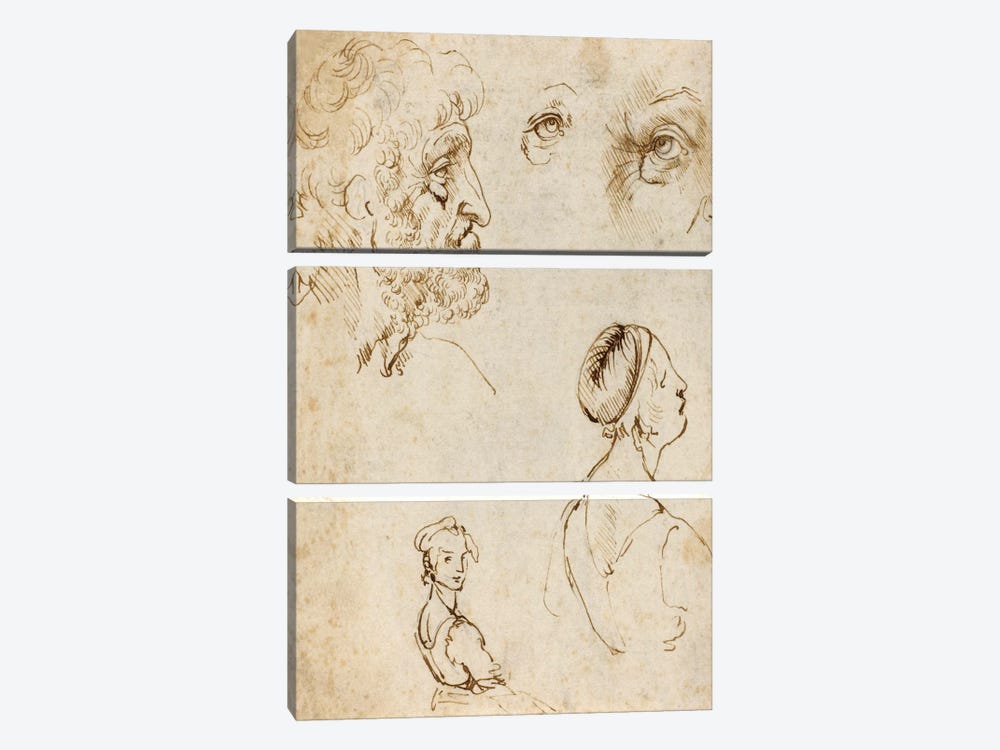 Sheet of Studies (Recto) by Leonardo da Vinci 3-piece Canvas Art
