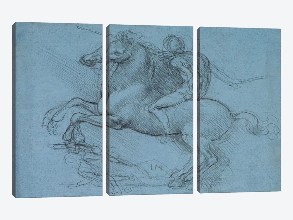 A Study for an Equestrian Monument, 1490 by Leonardo da Vinci 3-piece Canvas Artwork