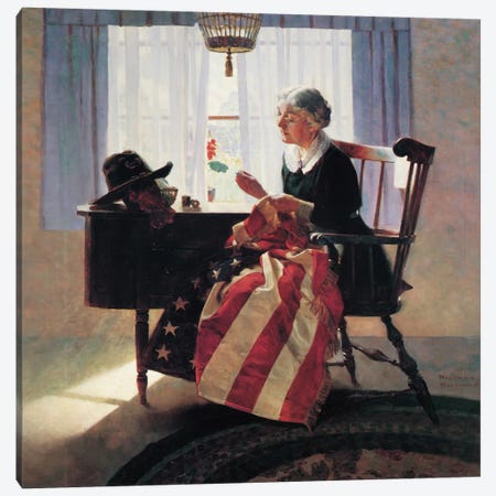 Mending The Flag Canvas Print #1540} by Norman Rockwell Art Print