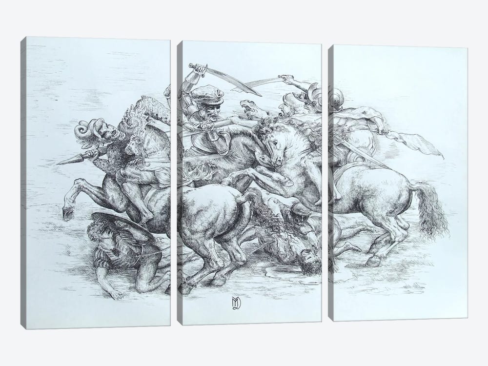 The Battle of Anghiari, 1505 by Leonardo da Vinci 3-piece Canvas Art Print