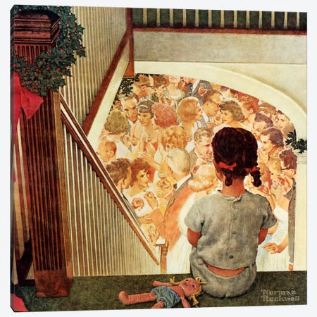 Little Girl Looking Downstairs at Christmas Party Canvas Print #1541} by Norman Rockwell Canvas Art Print