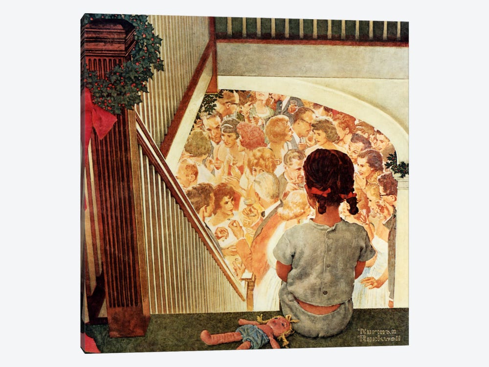 Little Girl Looking Downstairs at Christmas Party by Norman Rockwell 1-piece Canvas Art Print