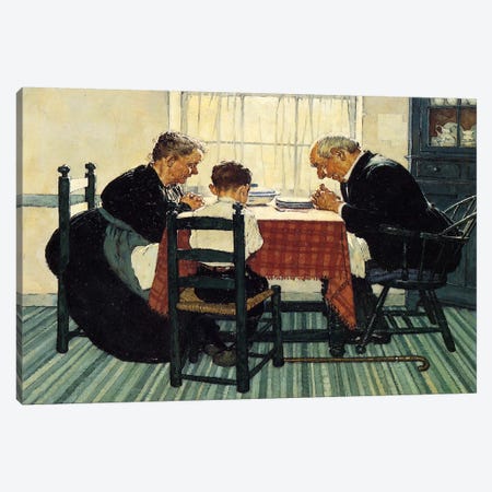 Family Grace (Pray) Canvas Print #1542} by Norman Rockwell Art Print
