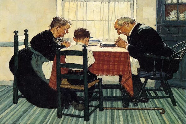 Norman Rockwell: Family Grace (Pray) by Norman Rockwell