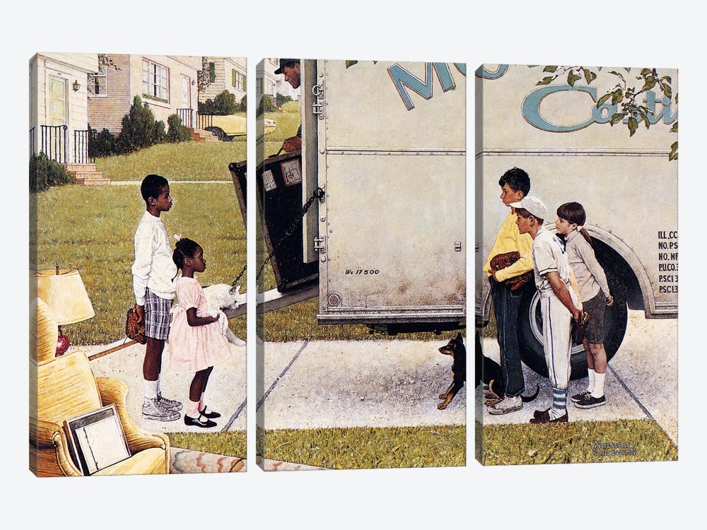 Moving In (New Kids In The Neighborhood) by Norman Rockwell 3-piece Canvas Art