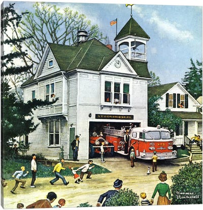 The New American LaFrance is Here (Firehouse) Canvas Art Print - Automobile Art