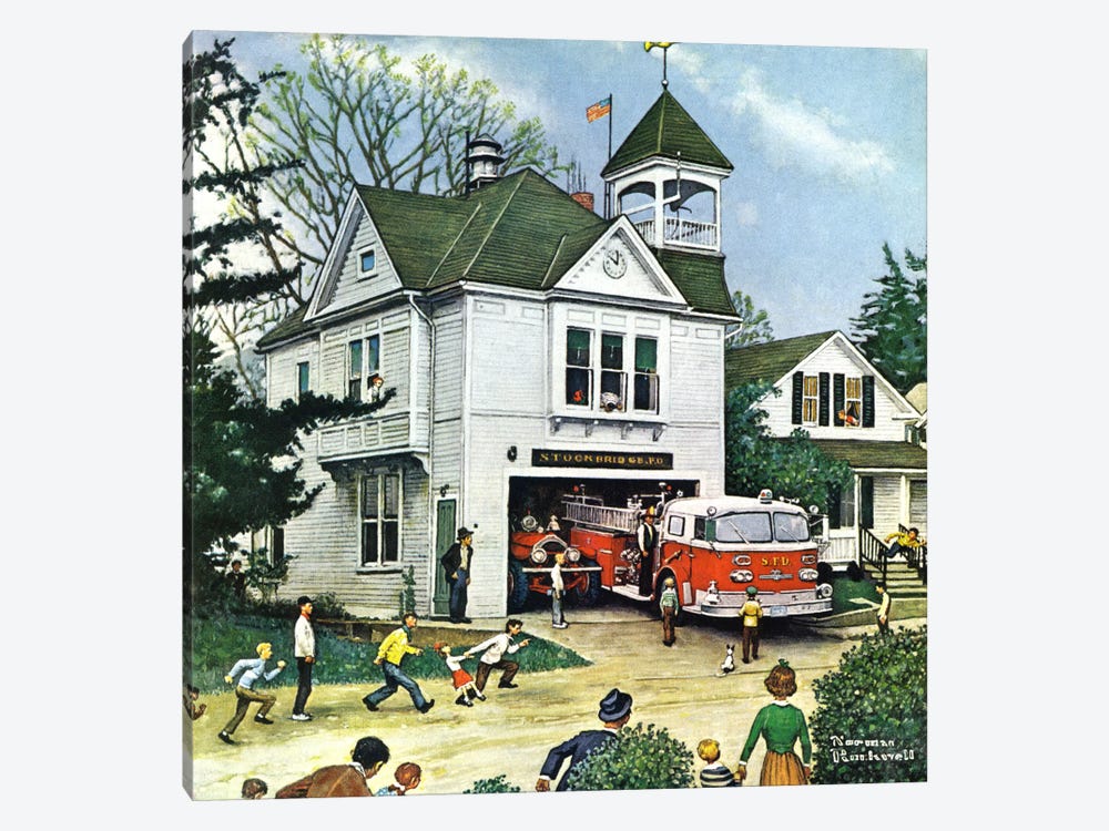 The New American LaFrance is Here (Firehouse) by Norman Rockwell 1-piece Canvas Art Print