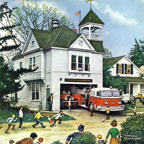 American Décor: The New American LaFrance is Here (Firehouse) by Norman Rockwell