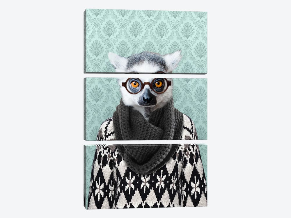 Louie the Leemur by 5by5collective 3-piece Canvas Print