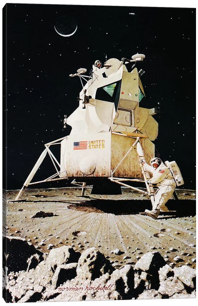 Man on the Moon Canvas Art Print - Space Exploration Art