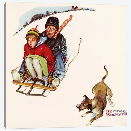 Downhill Daring Canvas Print #1550} by Norman Rockwell Canvas Wall Art