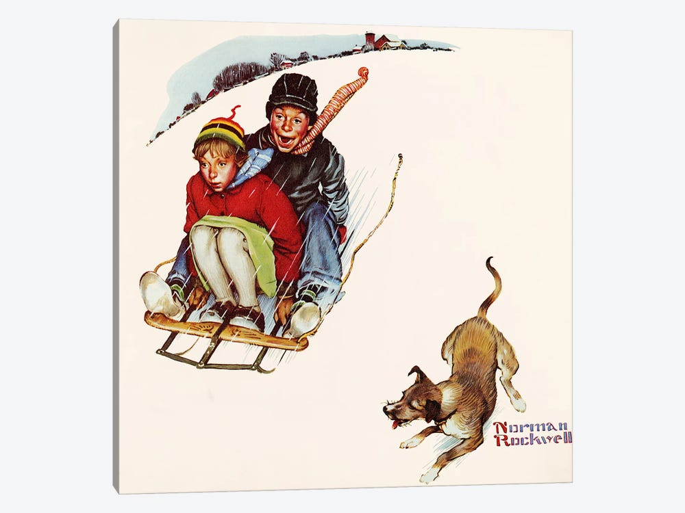 Downhill Daring by Norman Rockwell 1-piece Canvas Print