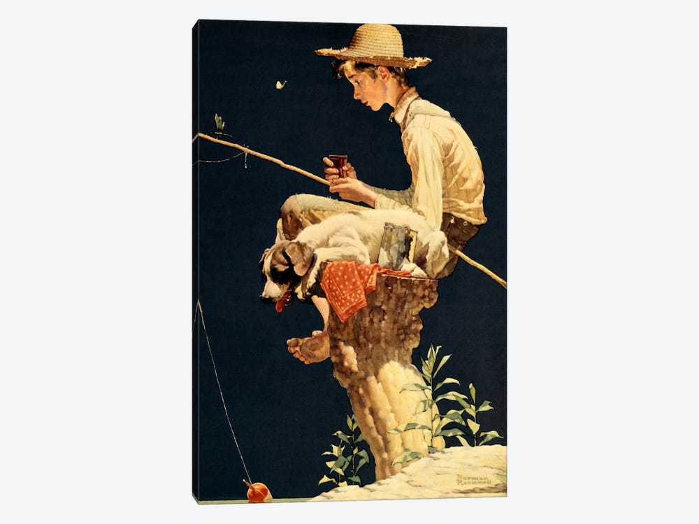 Boy Fishing Canvas Art Print by Norman Rockwell