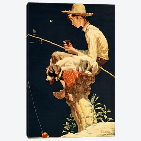 Boy Fishing Canvas Print #1551} by Norman Rockwell Canvas Wall Art