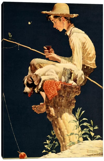 Boy Fishing Canvas Art Print - Norman Rockwell
