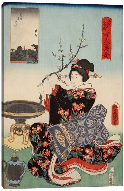 Woman with Tree Branch Canvas Art Print - Cherry Blossom Art