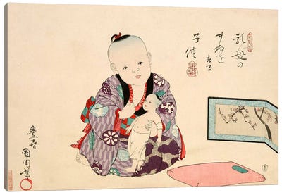 Child Playing with Doll Canvas Art Print - Japanese Fine Art (Ukiyo-e)