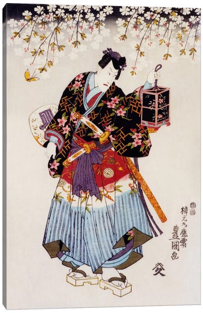 Samurai with Two Swords Canvas Art Print - Japanese Fine Art (Ukiyo-e)