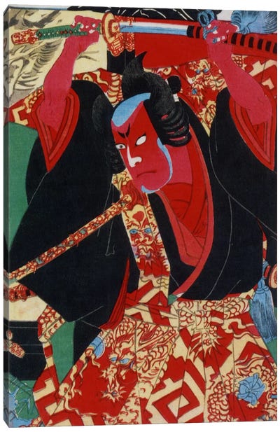 Samurai Painted Red Canvas Art Print - East Asian Culture