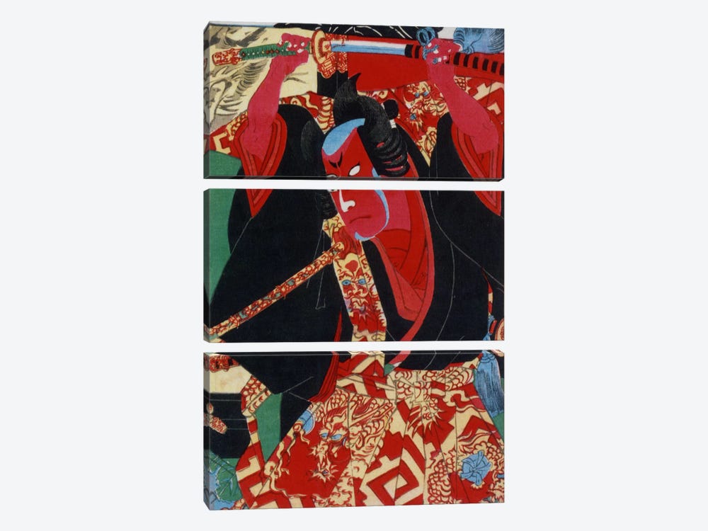 Samurai Painted Red by Unknown Artist 3-piece Canvas Art