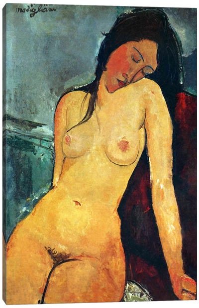 Seated Nude Canvas Art Print - Amedeo Modigliani
