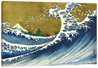 A Colored Version of The Big Wave Canvas Art Print - Japanese Culture