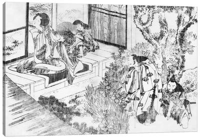 A Man Watching a Beautiful Woman Canvas Art Print - Katsushika Hokusai