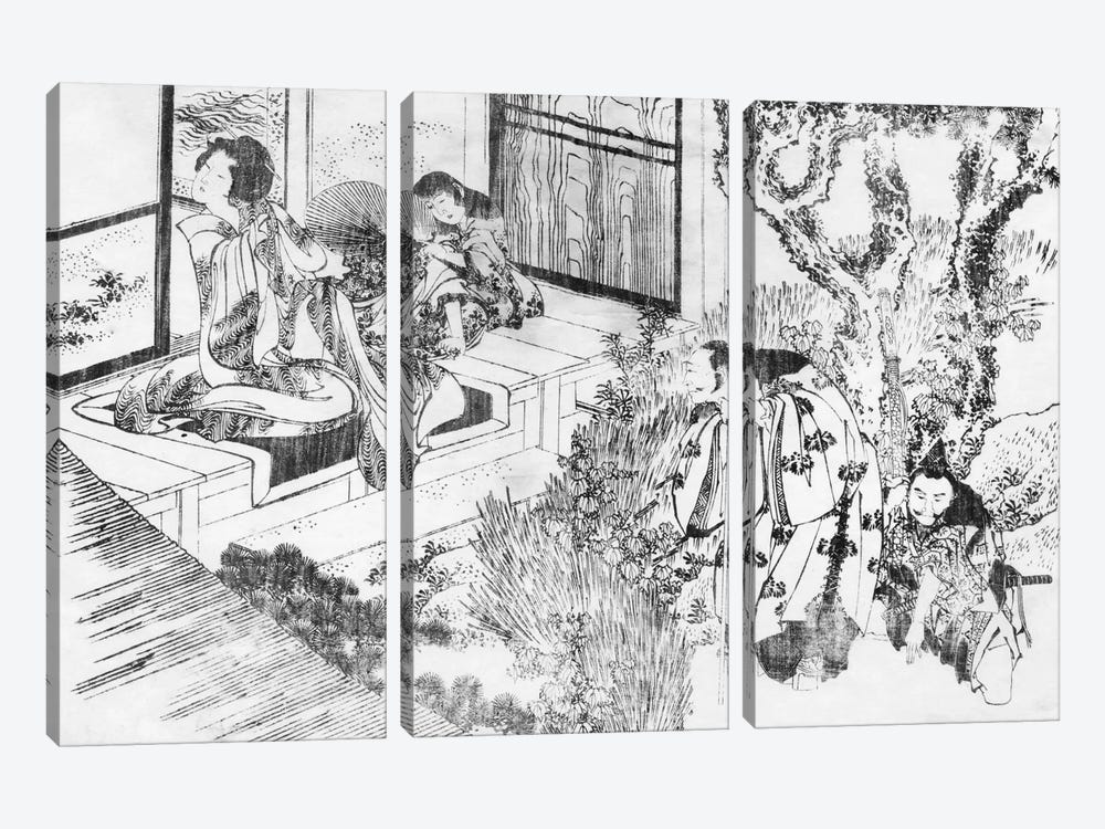 A Man Watching a Beautiful Woman by Katsushika Hokusai 3-piece Art Print
