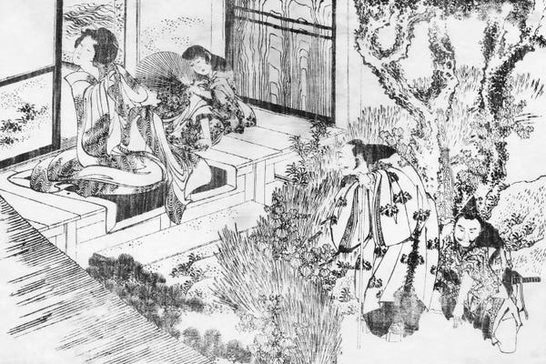 Japanese Culture: A Man Watching a Beautiful Woman by Katsushika Hokusai