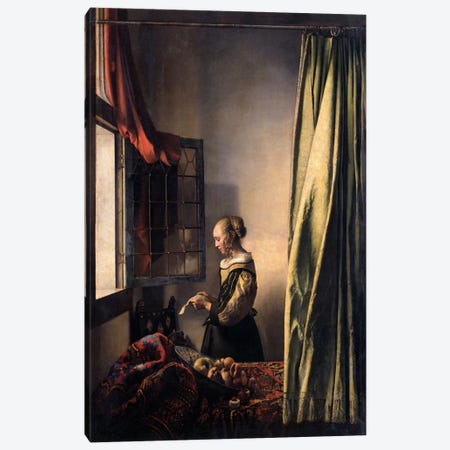 Girl Reading a Letter at an Open Window Canvas Print #1787} by Johannes Vermeer Canvas Art