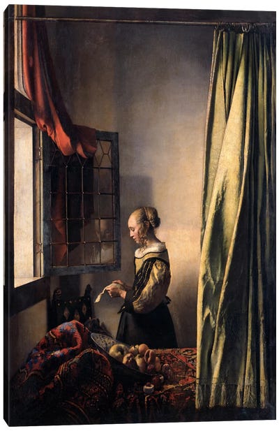 Girl Reading a Letter at an Open Window Canvas Art Print - Baroque Art