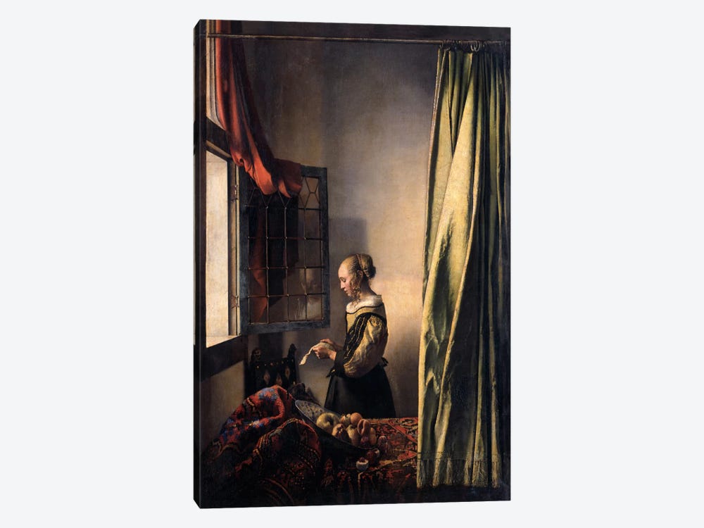 Girl Reading a Letter at an Open Window 1-piece Canvas Artwork