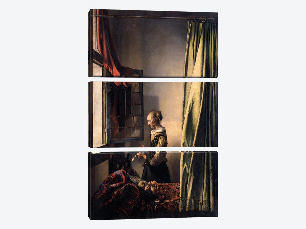 Girl Reading a Letter at an Open Window by Johannes Vermeer 3-piece Canvas Wall Art