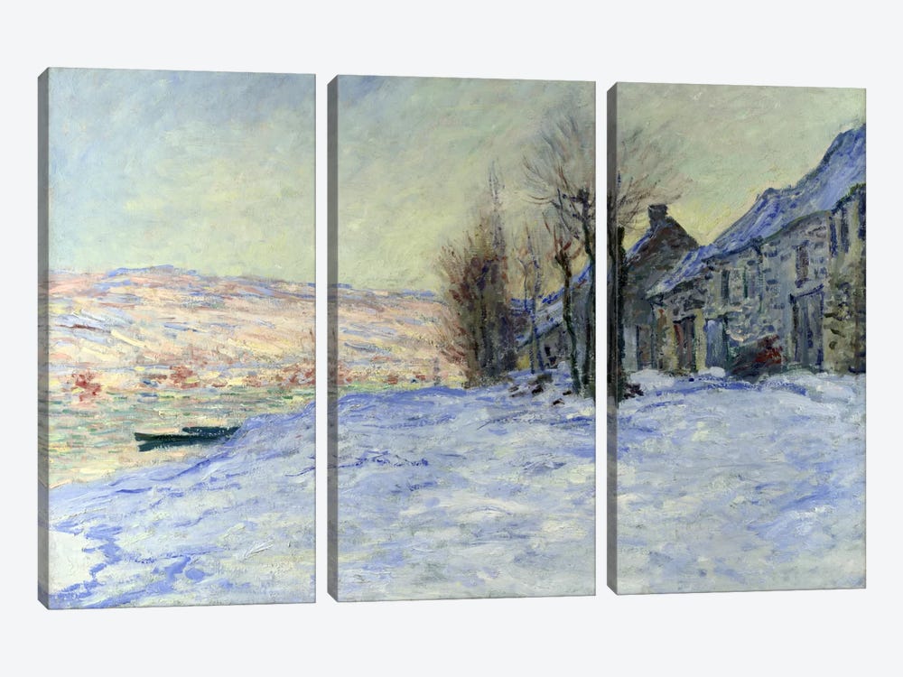 Lavacourt Sunshine and Snow by Claude Monet 3-piece Art Print