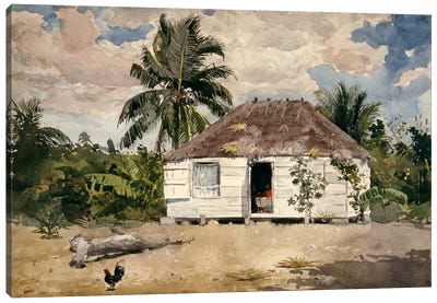Native Huts, Nassau Canvas Art Print - Winslow Homer