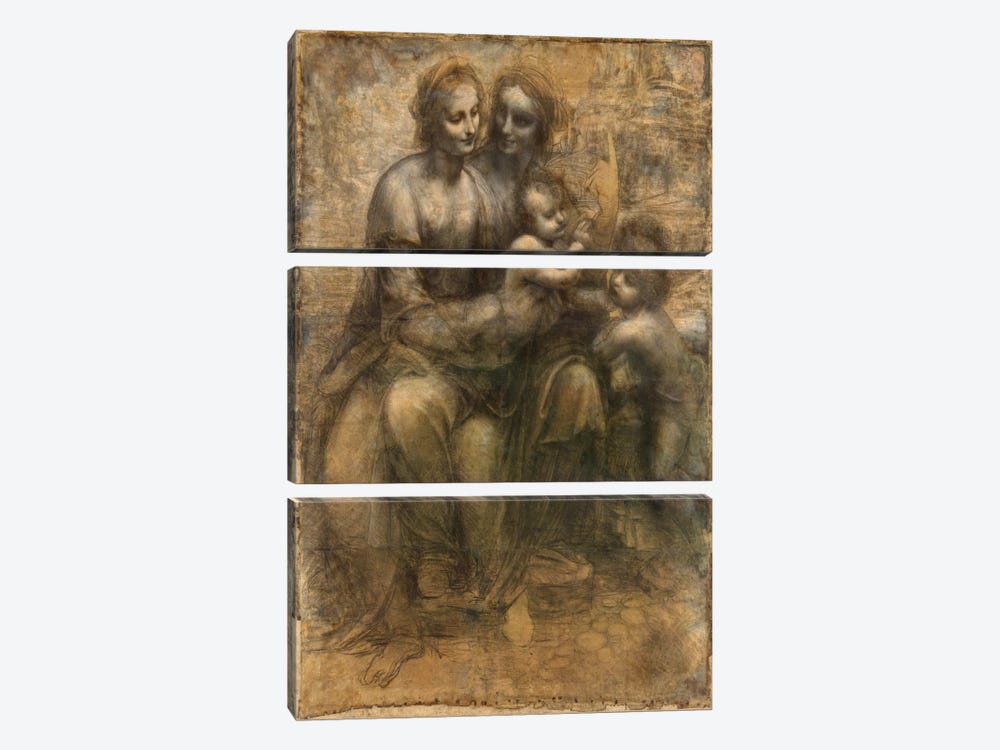The Virgin and Child with Saint Anne and Saint John The Baptist by Leonardo da Vinci 3-piece Canvas Wall Art