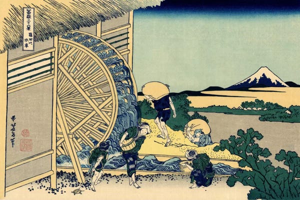 Ukiyo-e: Watermill at Onden by Katsushika Hokusai
