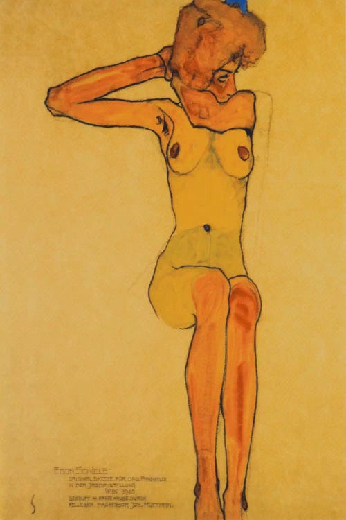 Seated Female Nude with Raised Right Arm by Egon Schiele wall art