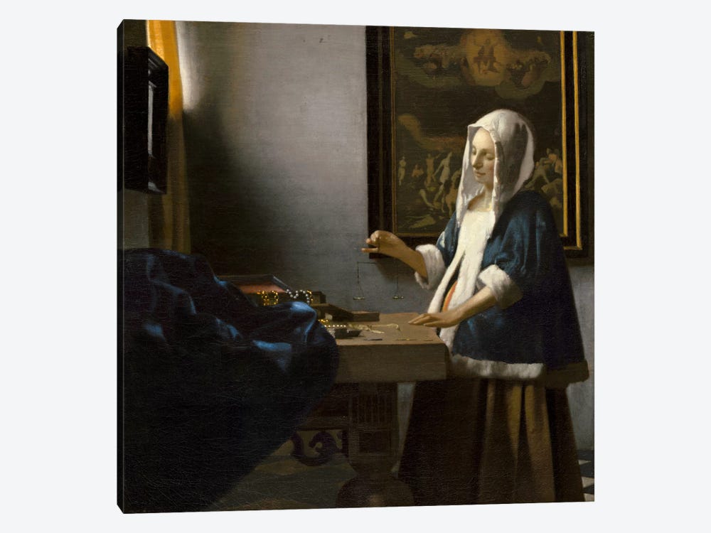 Woman Holding a Balance by Johannes Vermeer 1-piece Canvas Art
