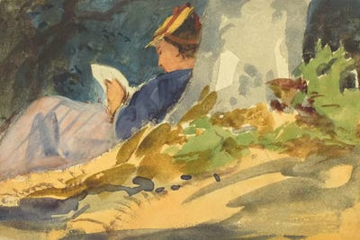 Woman Reading a Book in Nature by Unknown Artist canvas print