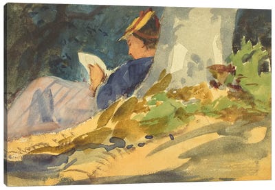 Woman Reading a Book in Nature Canvas Art Print - Public Domain TEMP