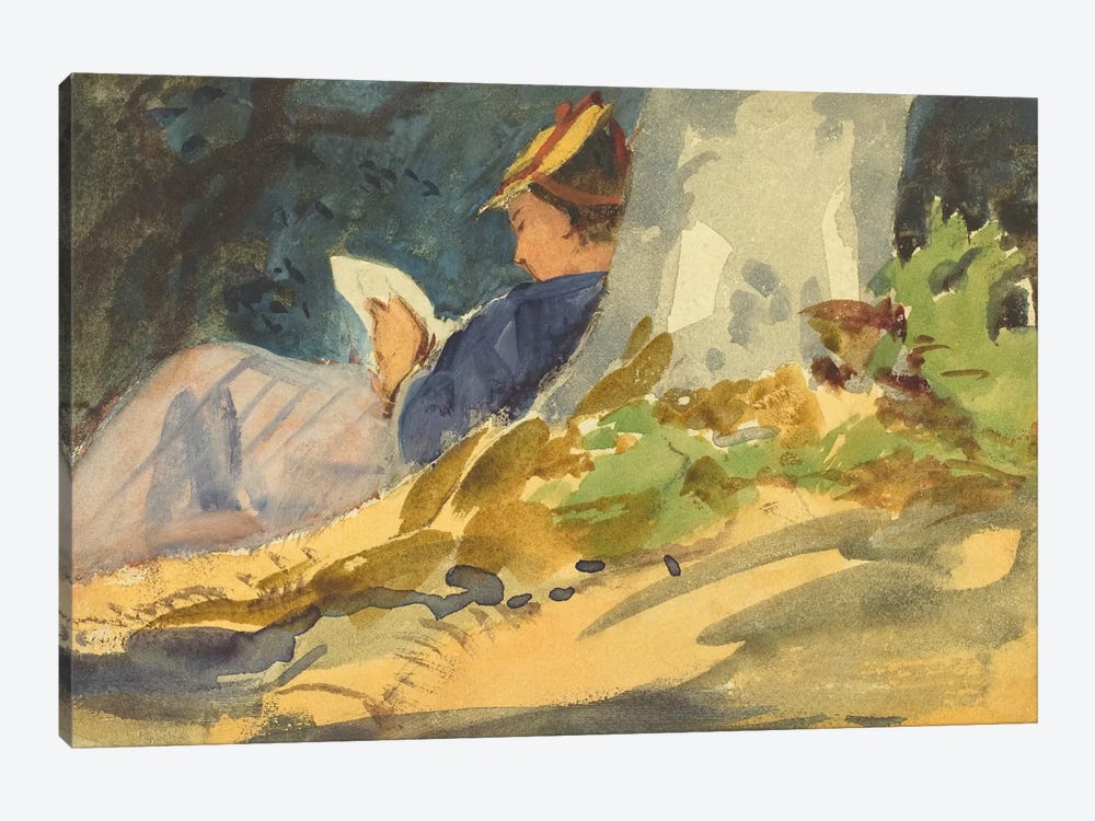 Woman Reading a Book in Nature by Unknown Artist 1-piece Canvas Art Print