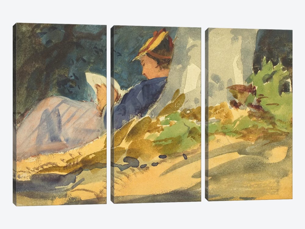 Woman Reading a Book in Nature by Unknown Artist 3-piece Art Print