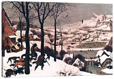 Hunters in The Snow Canvas Art Print - Village & Town Art