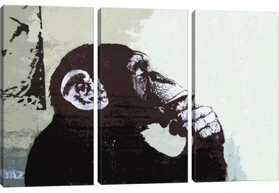 The Thinker Monkey Canvas Art Print - 3-Piece Street Art
