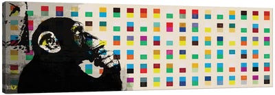The Thinker Monkey Color Dots Panoramic Canvas Art Print - Animal Art