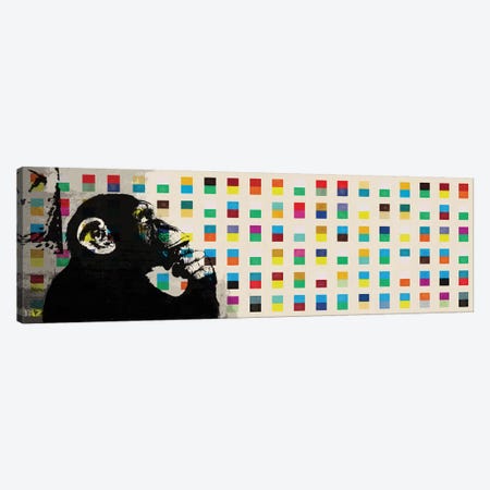 The Thinker Monkey Color Dots Panoramic Canvas Print #2012B} by Unknown Artist Canvas Print