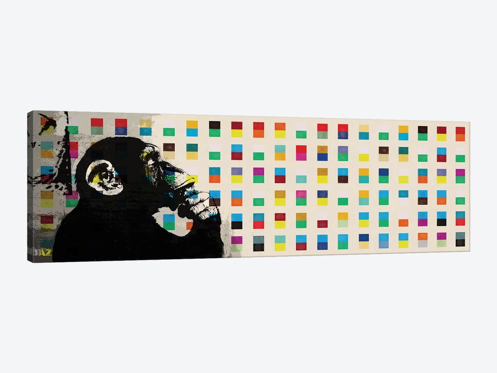 The Thinker Monkey Color Dots Panoramic 1-piece Canvas Art Print