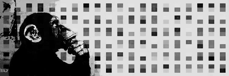 The Thinker Monkey Grayscale Dots Panoramic by Unknown Artist wall art