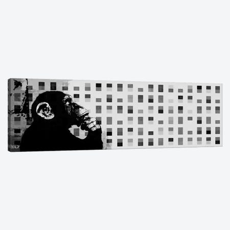 The Thinker Monkey Grayscale Dots Panoramic Canvas Print #2012C} by Unknown Artist Art Print